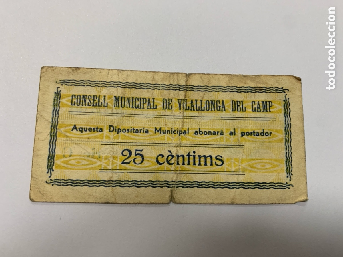 Billetes locales: Billete 25 c&eacute;ntimos Vilallonga del Camp - Foto 1