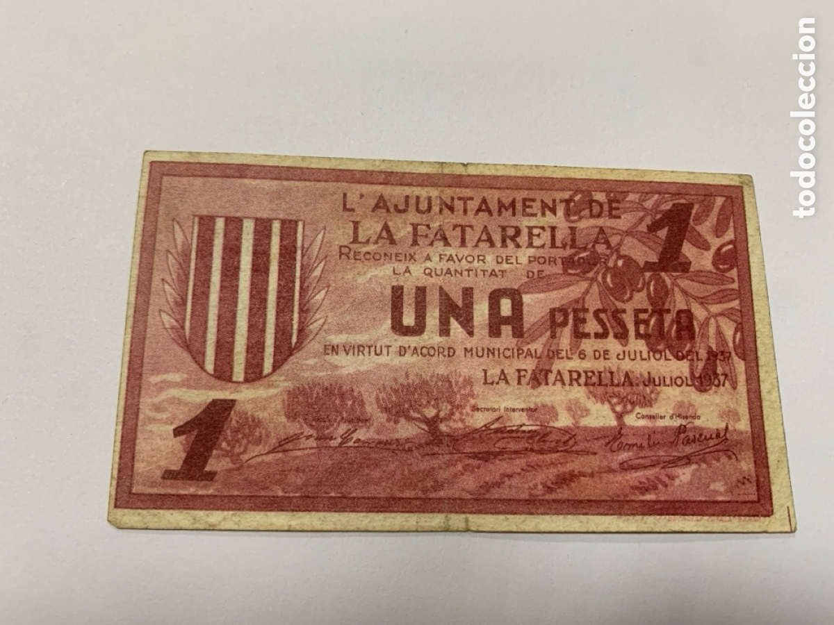 Billetes locales: Billete 1 peseta La Fatarella - Foto 1