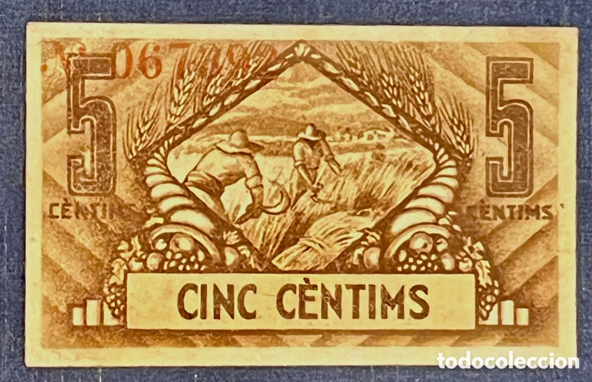 Billetes locales: BITLLET: UNIO DE COOPERADORS DE BARCELONA - 5 C&Egrave;NTIMS - SIN CIRCULAR - Foto 2