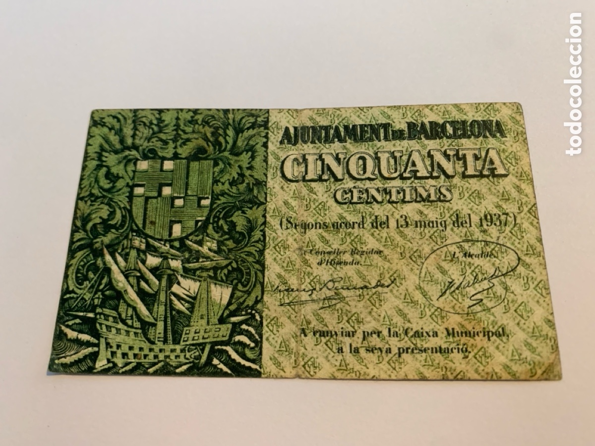 Billetes locales: Billete de 50 c&eacute;ntimos Barcelona 1937 - Foto 1