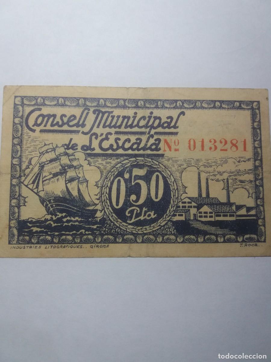 Notas locais: Bitllet billete 0,50 Pessetes pesetas Consell Municipal L&acute;ESCALA