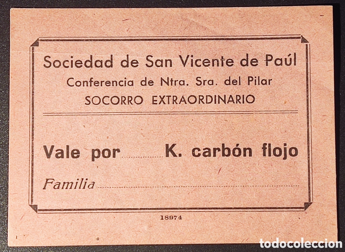 Billetes locales: ARAG&Oacute;N-XX - Sociedad de San Vicente de Paul - Zaragoza - Carb&oacute;n
