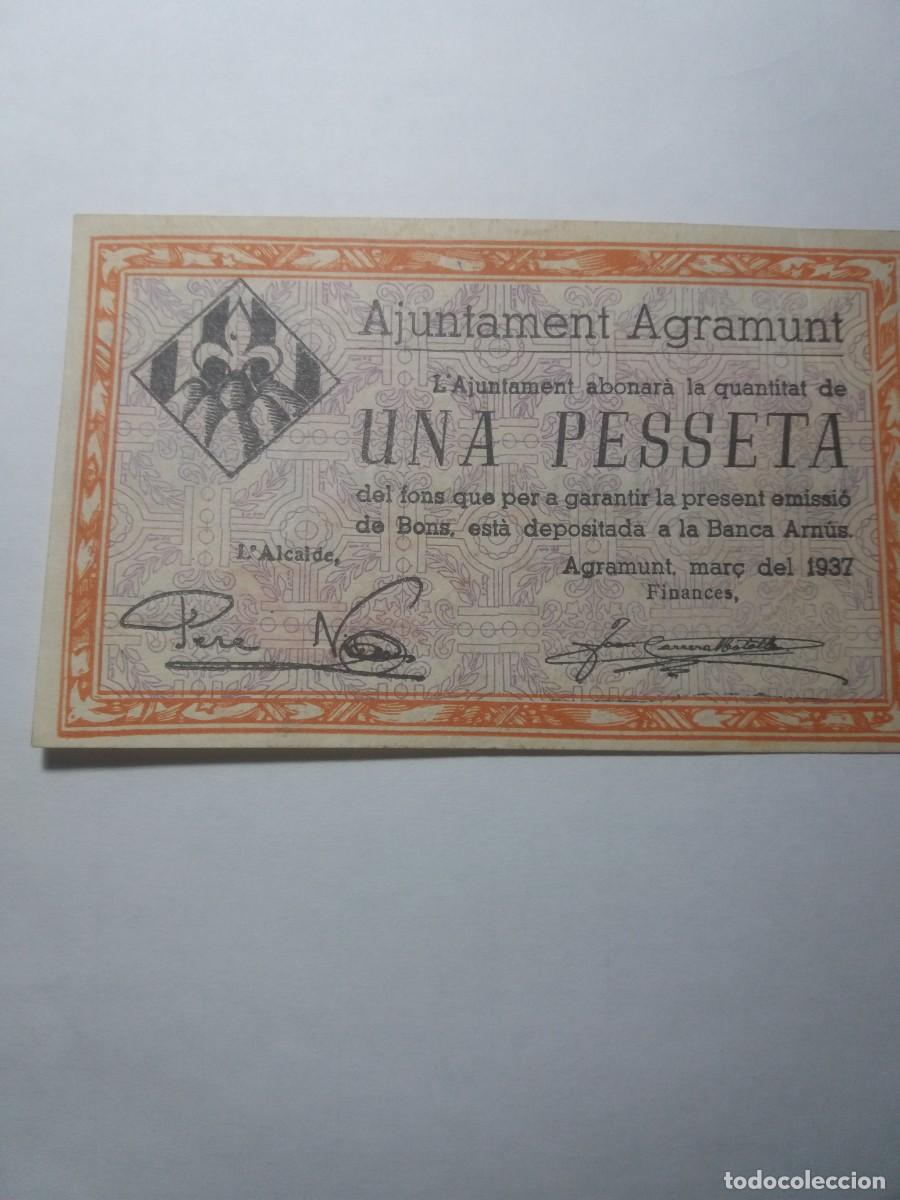 Banconote locali: Billete Ajuntament 1 Pesseta AGRAMUNT Mar&ccedil; 1937