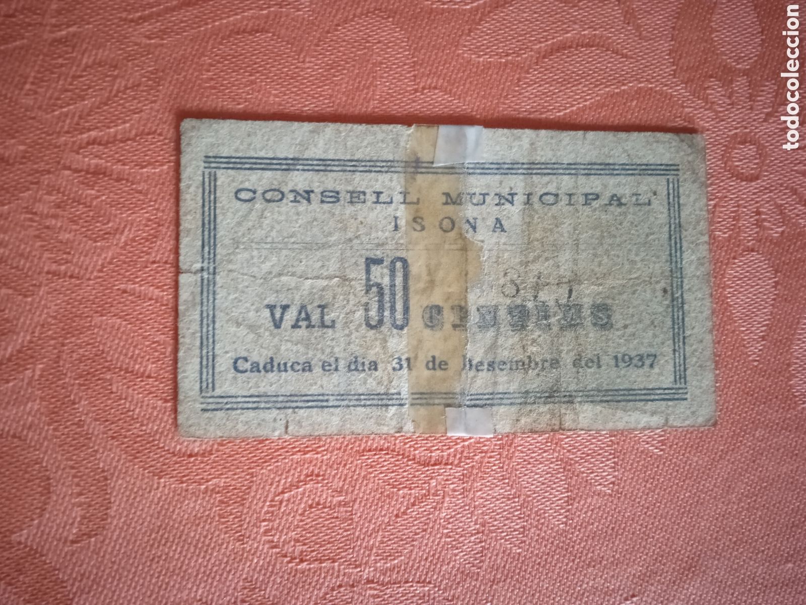 Billetes locales: Billete de 50 c&egrave;ntimos Isona 1937 Lerida - Foto 1