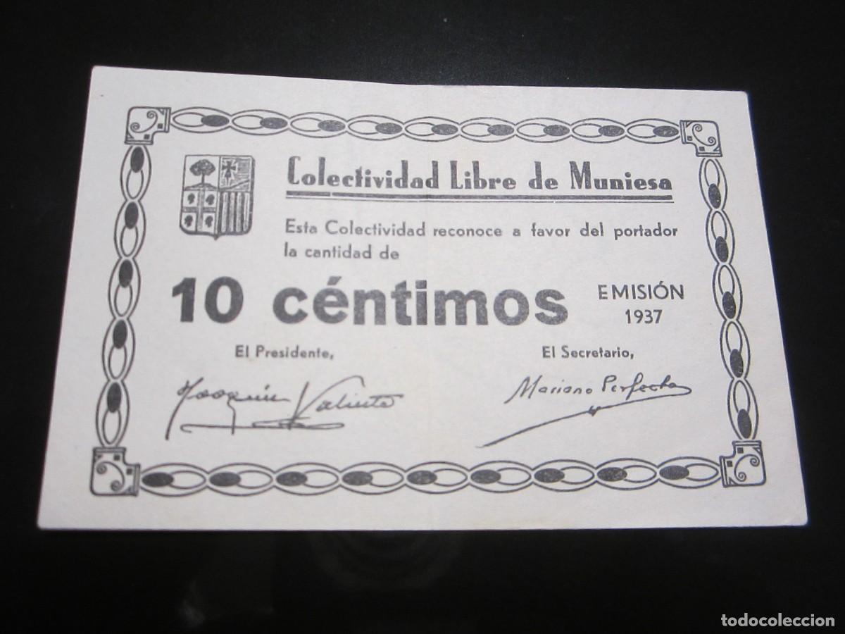 Billetes locales: 10 C&Eacute;NTIMOS DE MUNIESA DE 1937 (TERUEL) - Foto 1