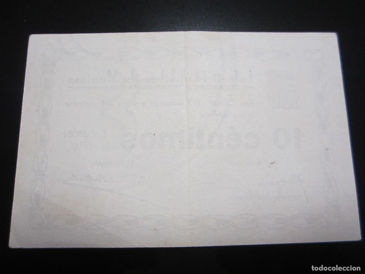 Billetes locales: 10 C&Eacute;NTIMOS DE MUNIESA DE 1937 (TERUEL) - Foto 2