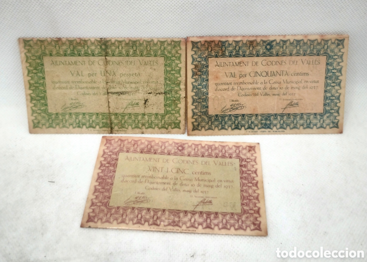 Billetes locales: Lote de billetes del ayuntamiento de &rdquo;Codines del Vall&eacute;s&rdquo; - Foto 1