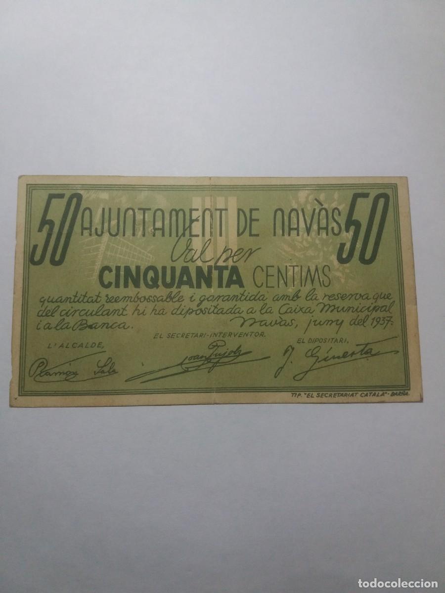 Billetes locales: Billete 50 C&egrave;ntims Ajuntament NAV&Agrave;S Juny 1937 - Foto 1