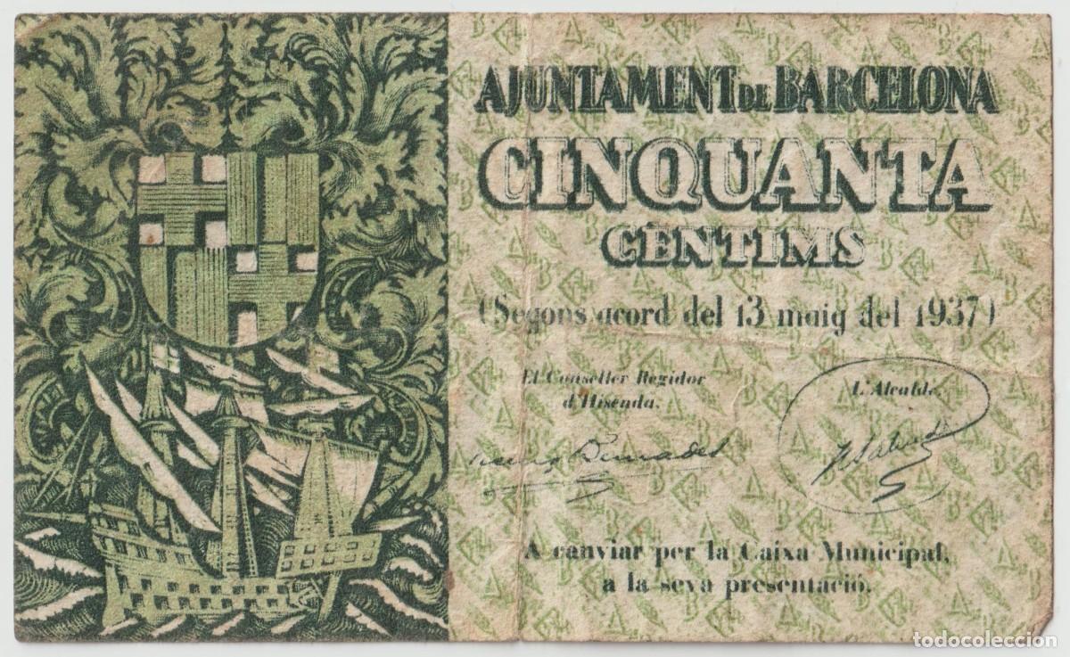 Billetes locales: Barcelona billete de 50 c&eacute;ntimos - Foto 1