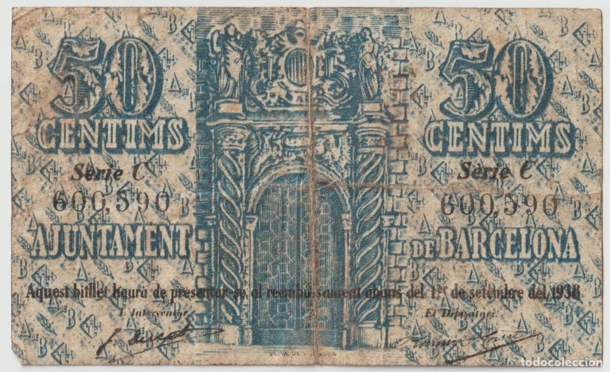 Billetes locales: Barcelona billete de 50 c&eacute;ntimos - Foto 2