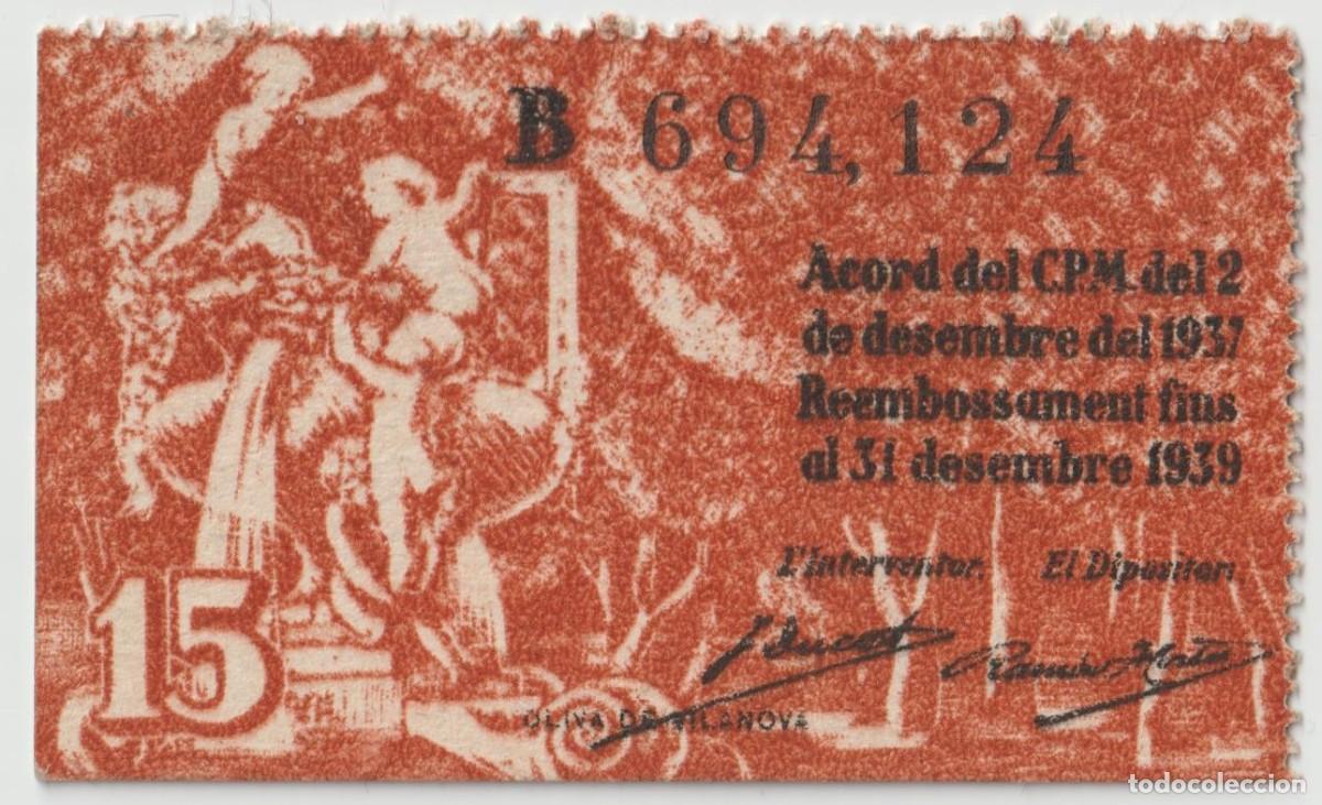 Billetes locales: Barcelona billete de 15 c&eacute;ntimos - Foto 2