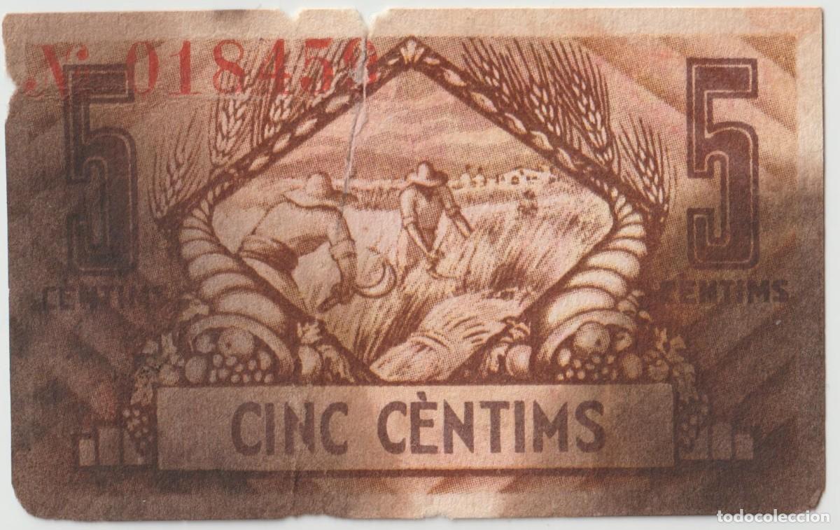Billetes locales: Barcelona billete de 5 c&eacute;ntimos - Foto 2