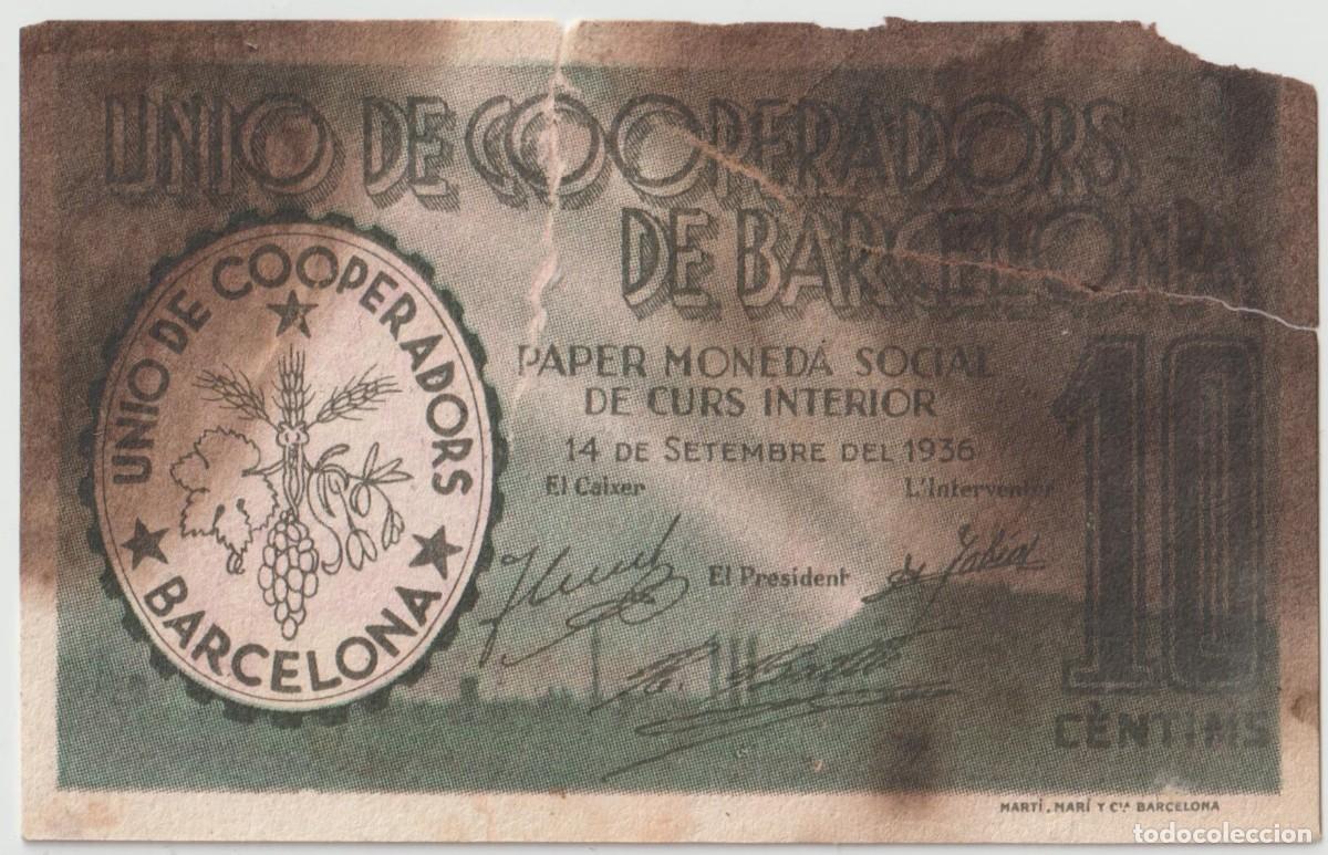 Billetes locales: Barcelona billete de 10 c&eacute;ntimos - Foto 1