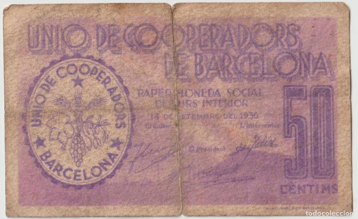 Billetes locales: Barcelona billete de 50 c&eacute;ntimos - Foto 1