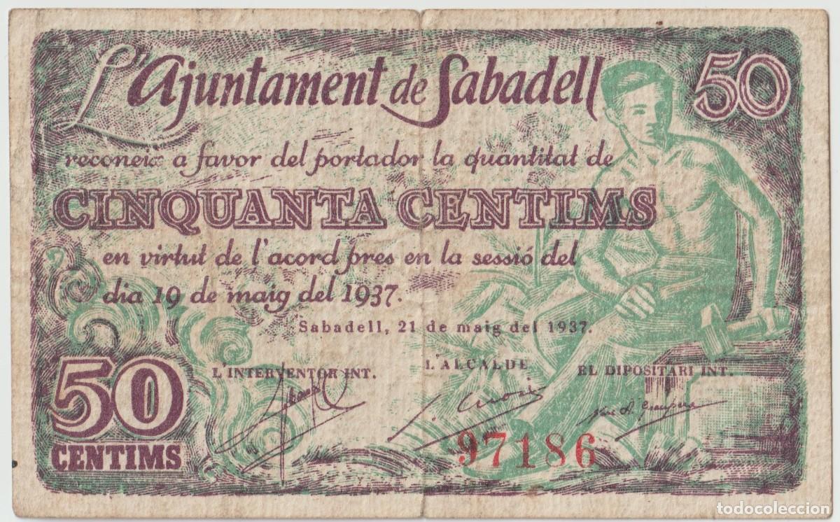 Billetes locales: Sabadell (Barcelona) billete de 50 c&eacute;ntimos - Foto 1