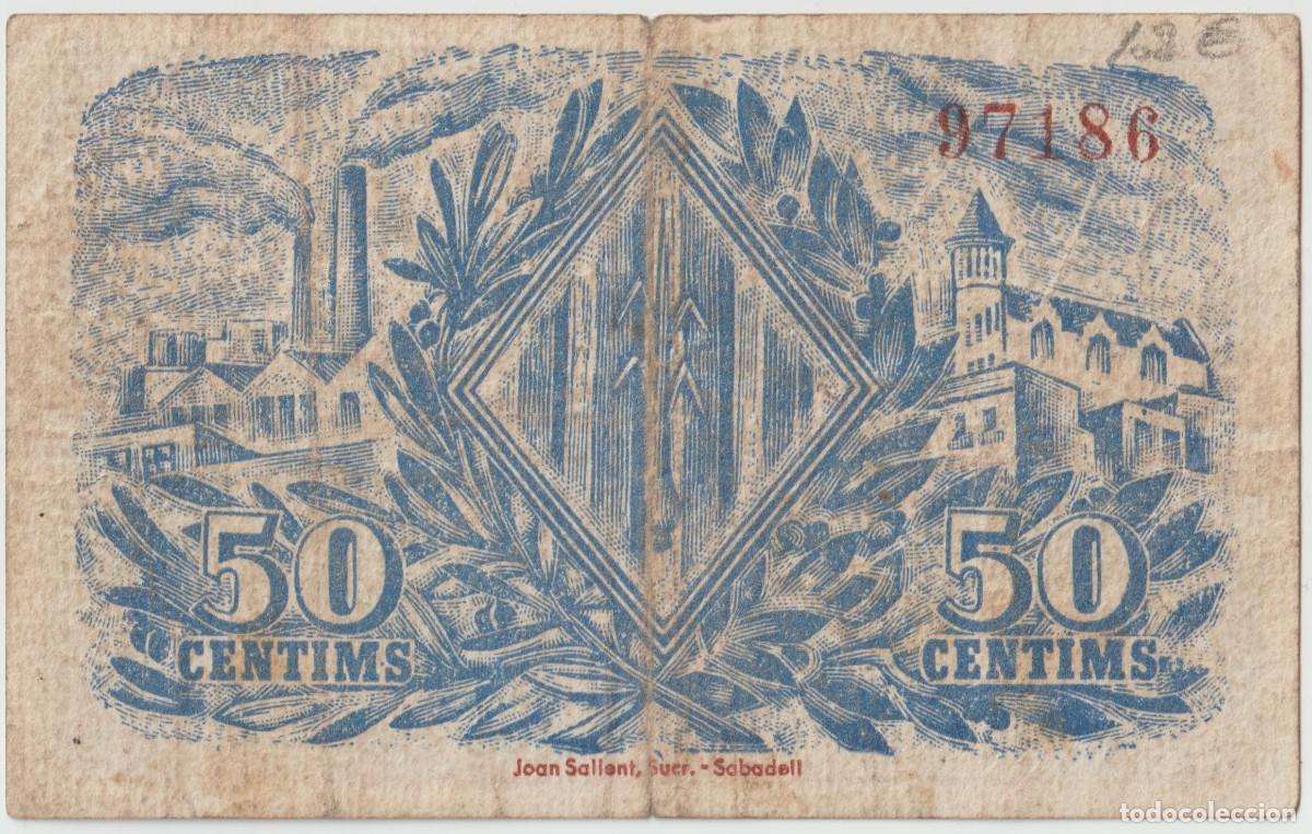 Billetes locales: Sabadell (Barcelona) billete de 50 c&eacute;ntimos - Foto 2