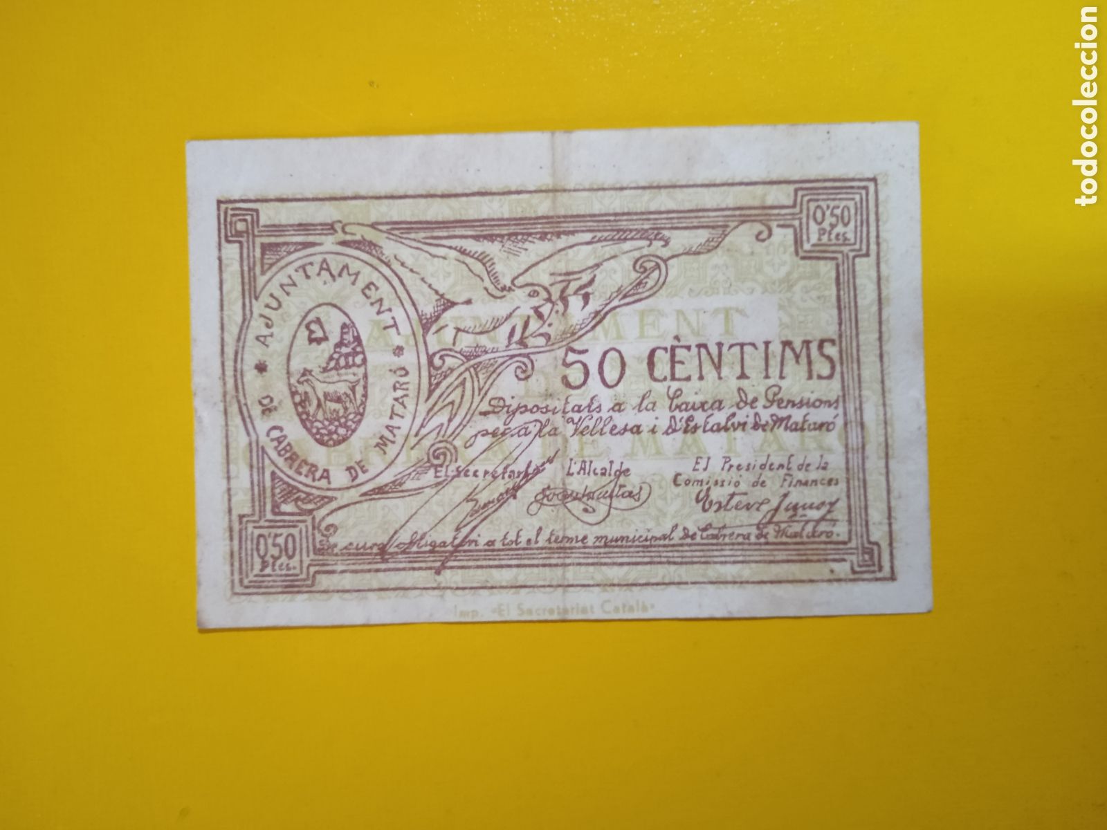 Billetes locales: Billete de 50 c&egrave;ntimos de Cabrera de Matar&oacute; 1937