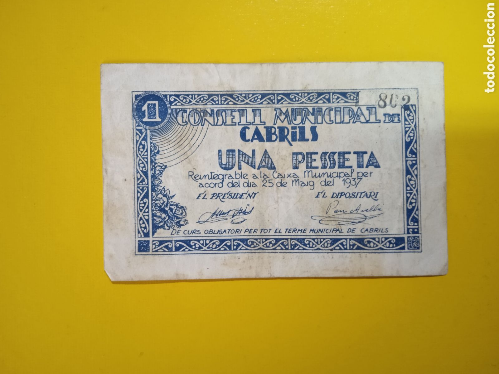 Billetes locales: Billete de 1 peseta Cabrils 1937 Barcelona