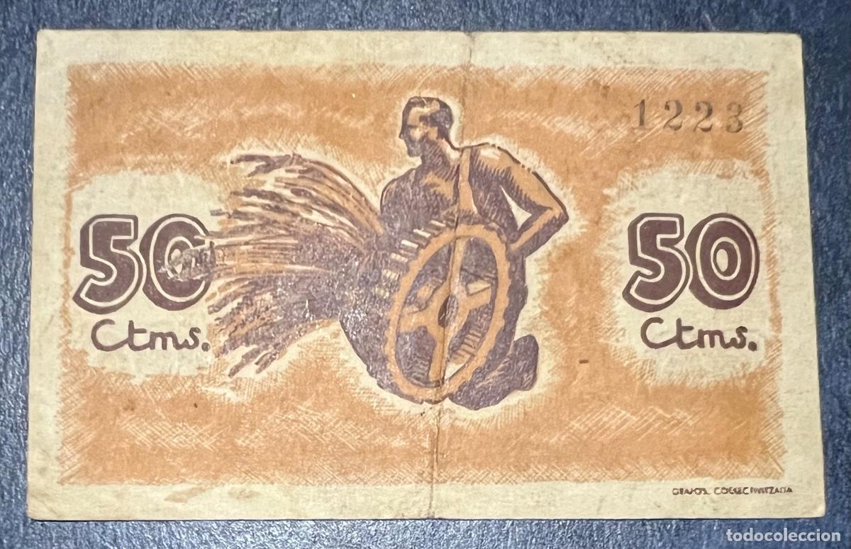 Billetes locales: Billete 50 C&eacute;ntimos Mora la Nova (Tarragona), 1937 - Foto 2