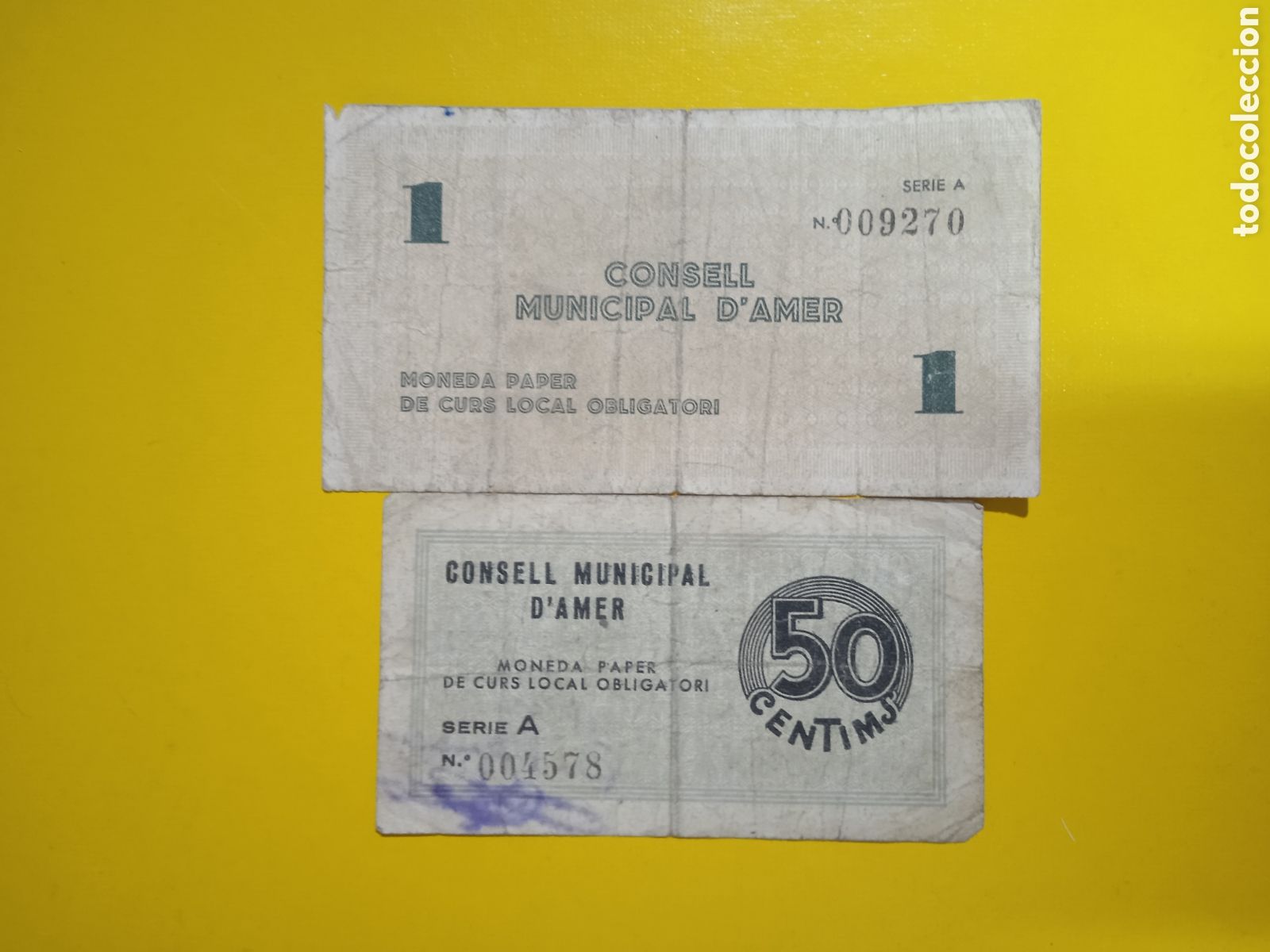 Billetes locales: Conjunto de 2 billetes de Amer Girona 1937 - Foto 2
