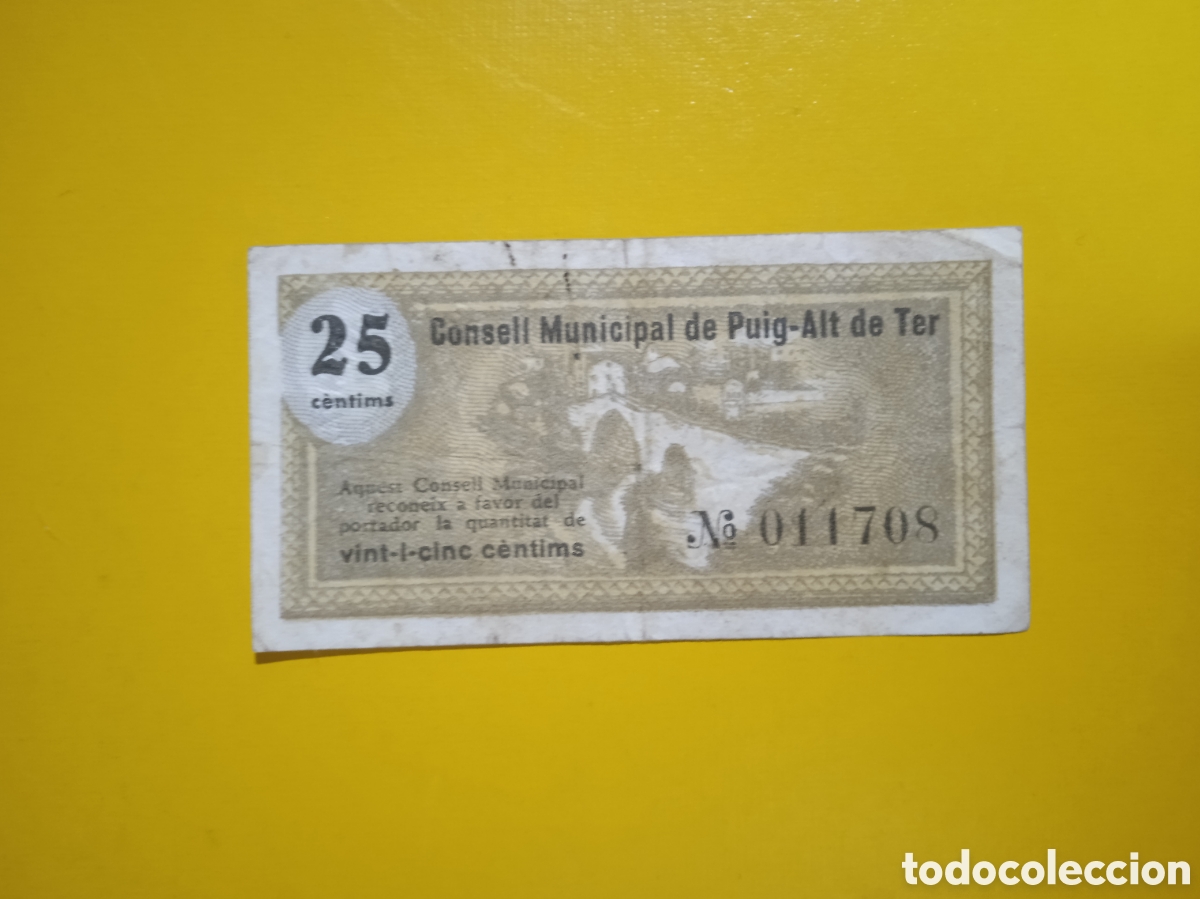 Lokale Banknoten: Billete de 25 c&egrave;ntimos Puig Alt del Ter 1937 Girona