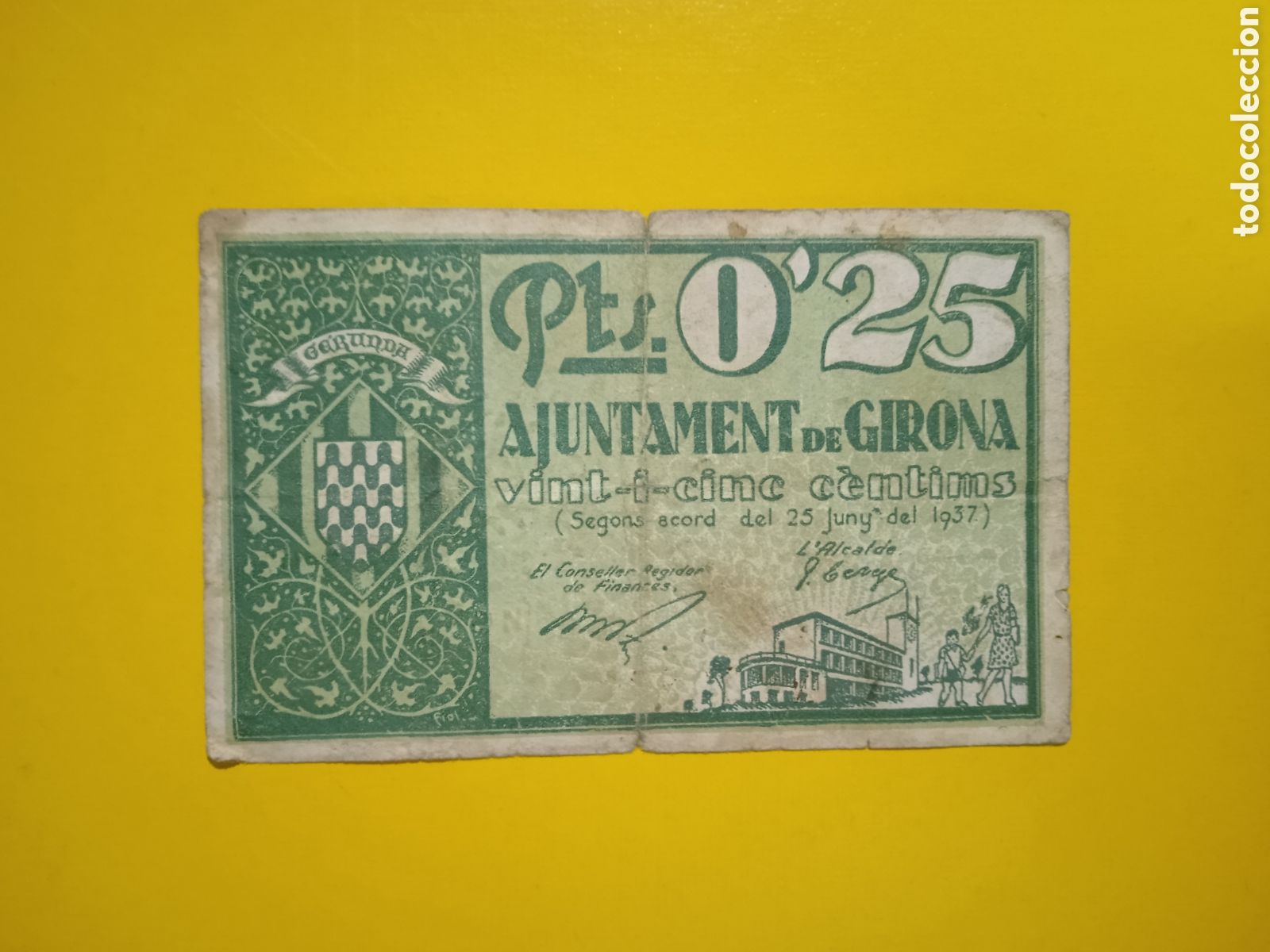 Billetes locales: Billete de 25 c&egrave;ntimos Girona 1937 - Foto 2