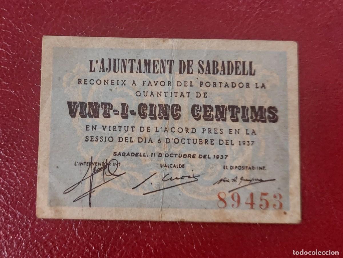 Billetes locales: Billete local de 25 c&eacute;ntimos de SABADELL - Foto 1