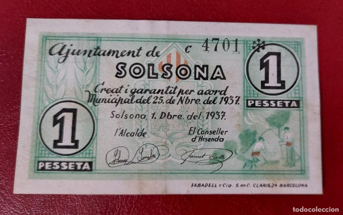 Billetes locales: Billete local de 1 peseta de SOLSONA - Foto 1