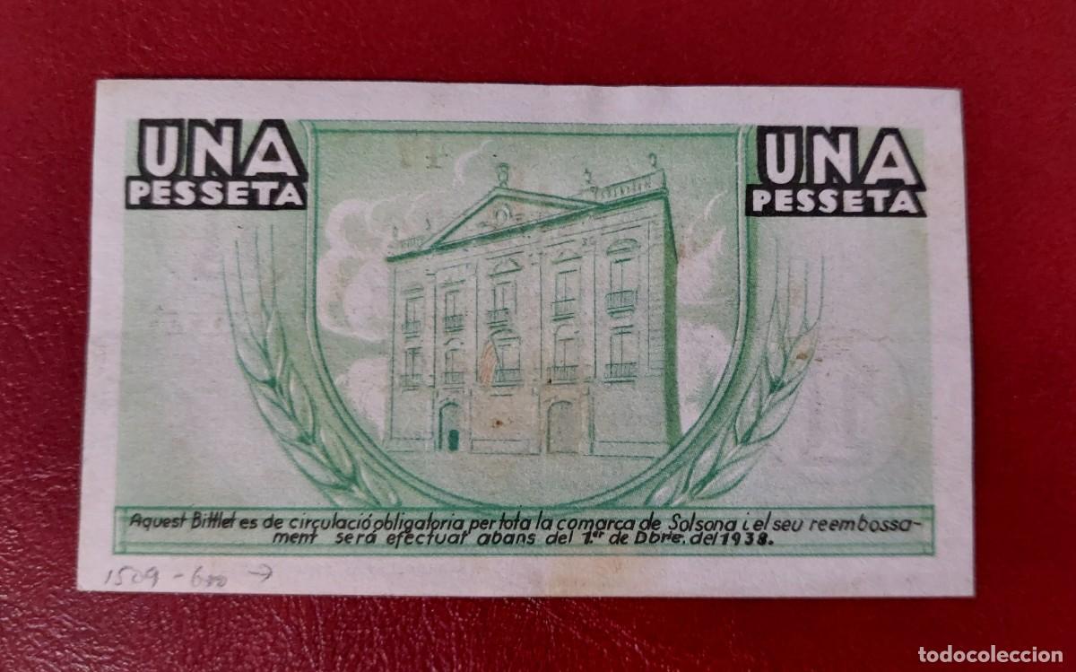 Billetes locales: Billete local de 1 peseta de SOLSONA - Foto 2
