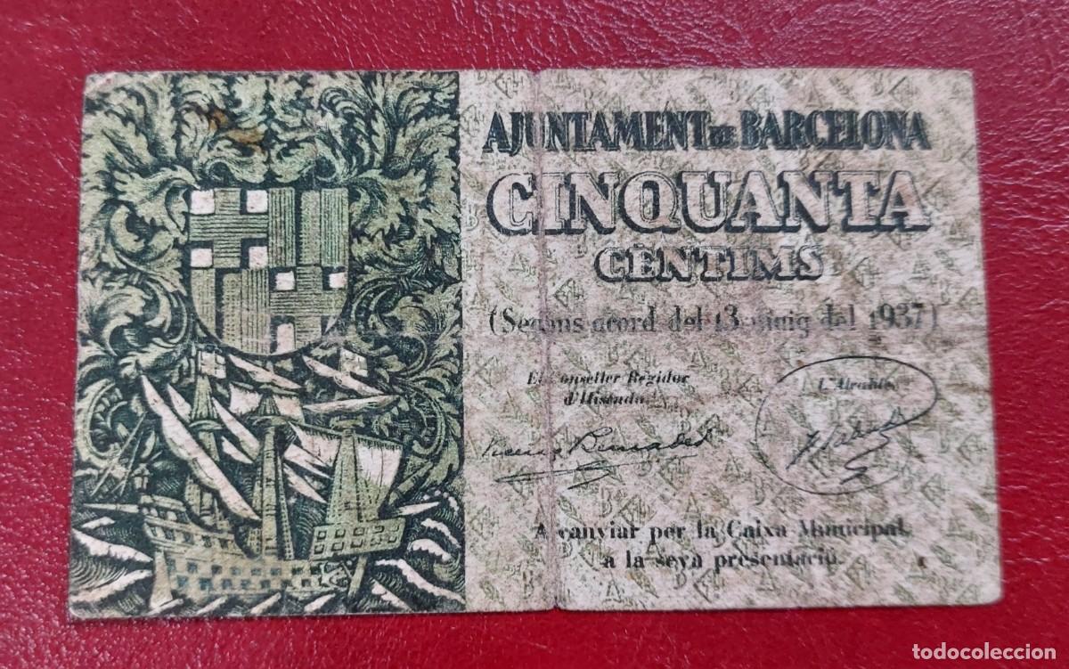 Billetes locales: Billete local de 50 c&eacute;ntimos de BARCELONA. - Foto 1