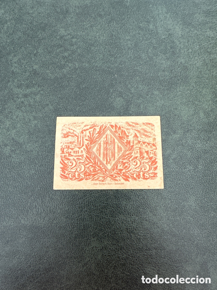 Billetes locales: Billete de Sabadell de 25 c&eacute;ntimos a&ntilde;o 1937 - Foto 2