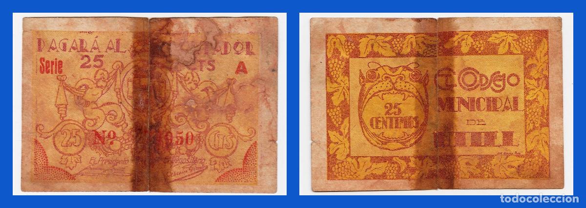 Billetes locales: Utiel - 25 centimos - Serie A 59.950 - - Foto 1