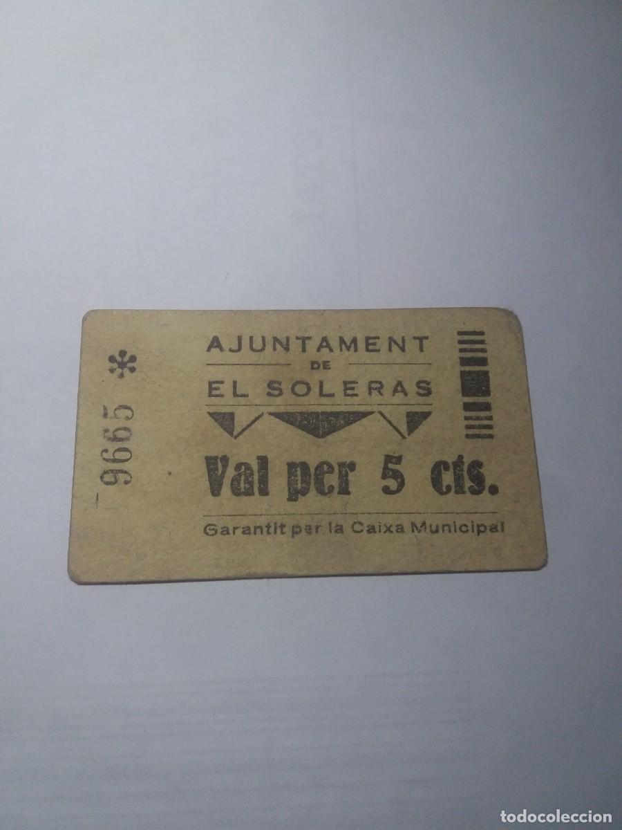 Billetes locales: Billete 5 C&egrave;ntims Ajuntament EL SOLERAS - Foto 1