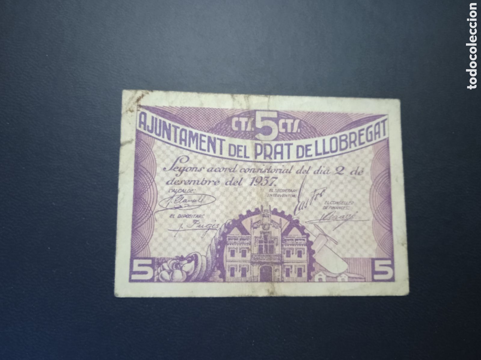 Billetes locales: Billete de 5 c&egrave;ntimos de Prat de Llobregat 1937 - Foto 2