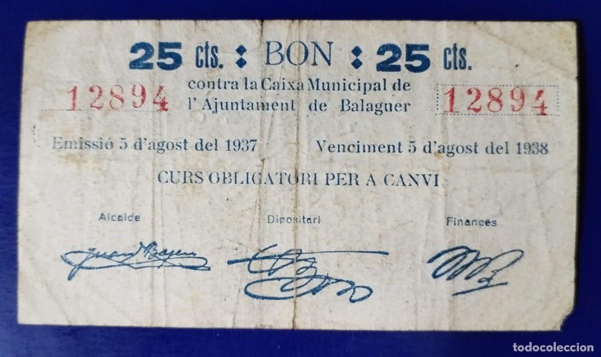 Billetes locales: 25 CENTIMOS AJUNTAMENT DE BALAGUER ( BLO692 ) - Foto 1
