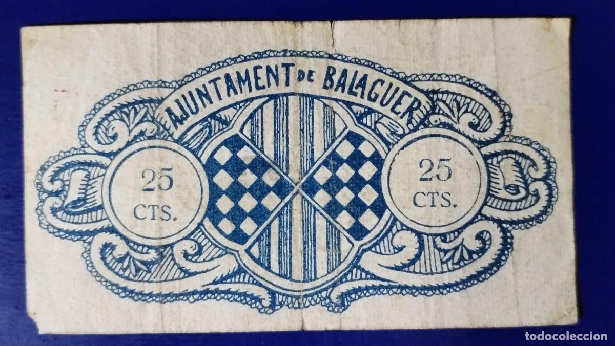 Billetes locales: 25 CENTIMOS AJUNTAMENT DE BALAGUER ( BLO692 ) - Foto 2