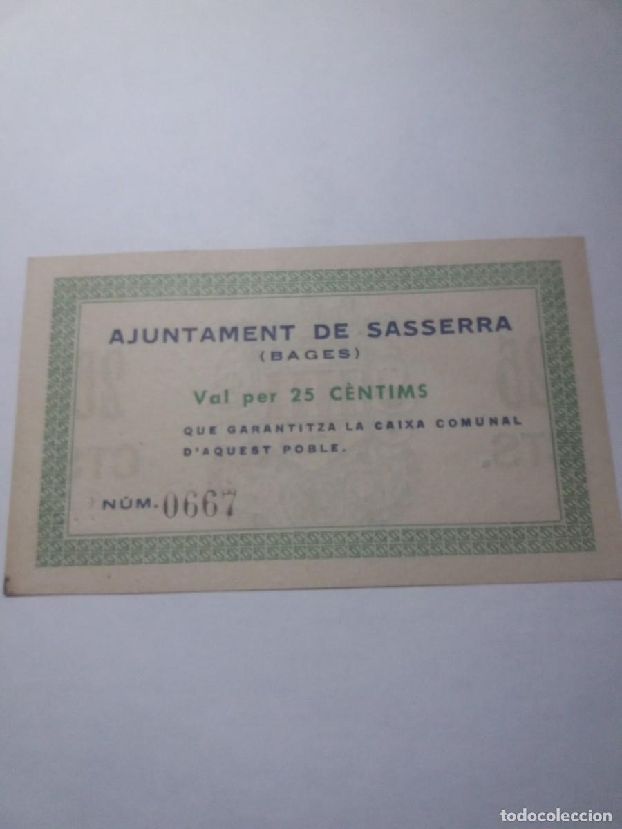 Billetes locales: Billete 25 C&egrave;ntims Ajuntament SASERRA - Foto 1