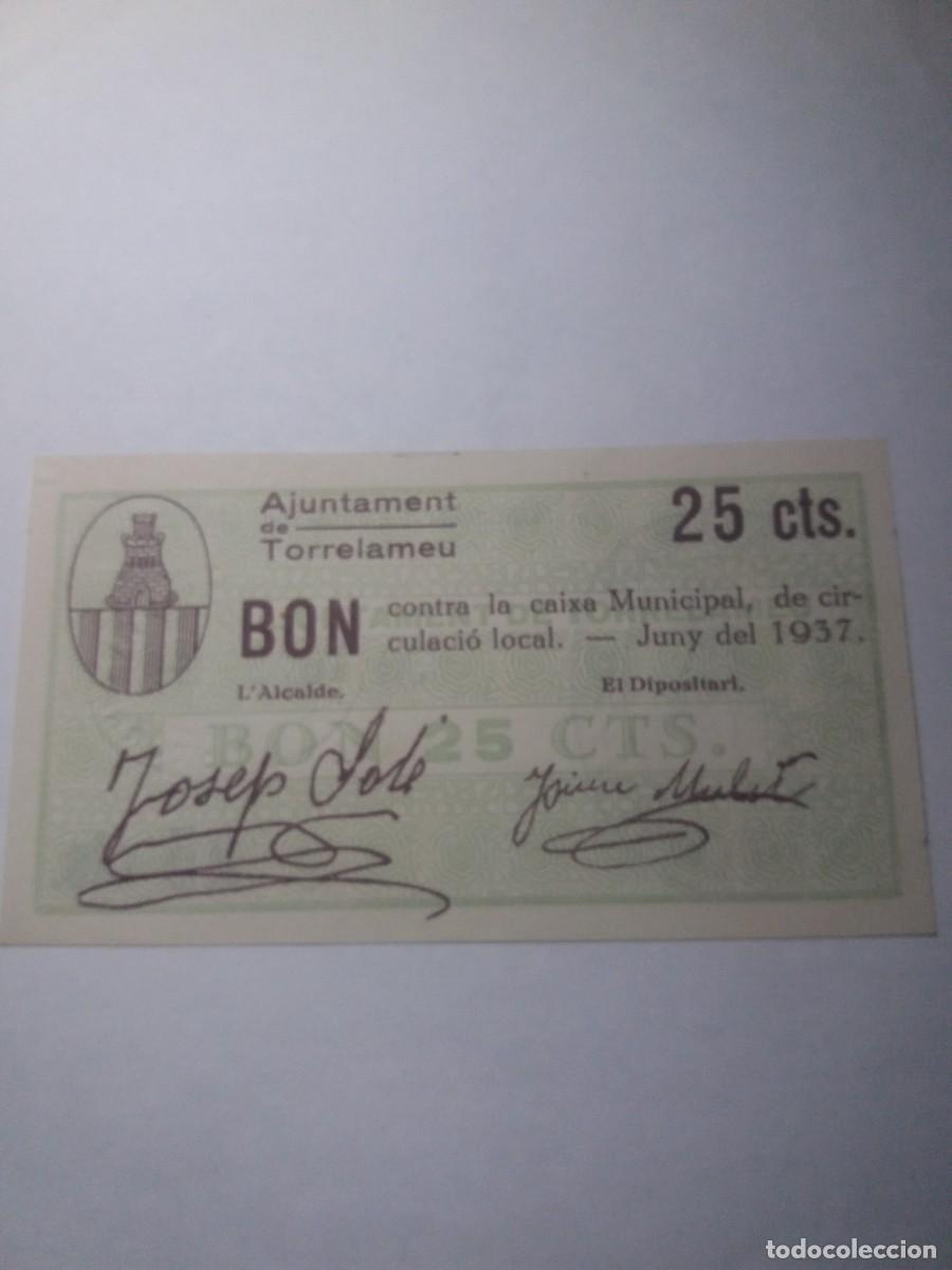 Billetes locales: 25 C&egrave;ntims Ajuntament TORRELAMEU Juny 1937 - Foto 1