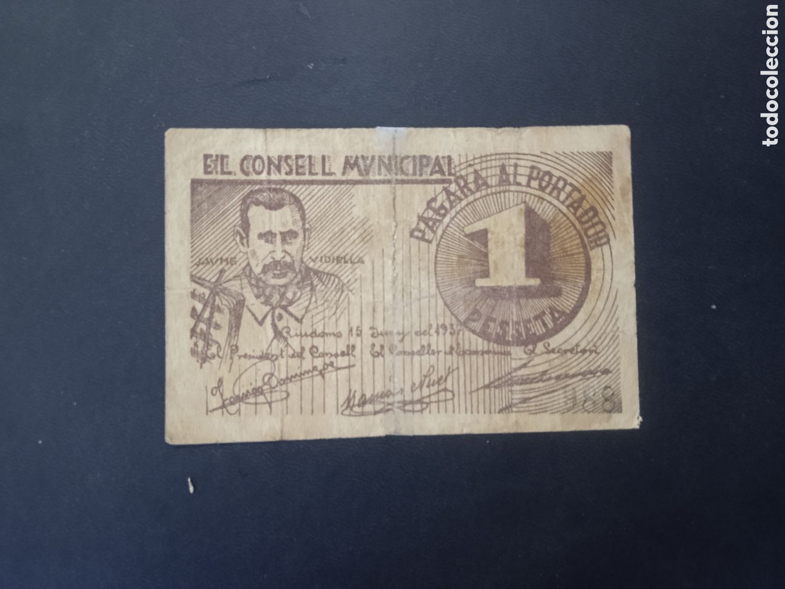 Banconote locali: Billete de 1 peseta Riudoms 1937 Tarragona