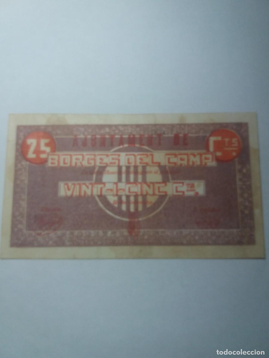 Billetes locales: Billete 25 C&egrave;ntims Ajuntament BORGES DEL CAMP - Foto 1