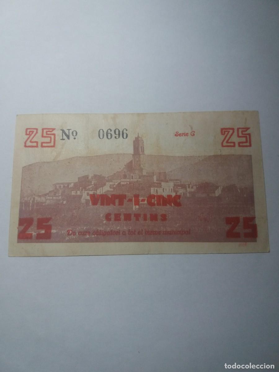 Billetes locales: Billete 25 C&egrave;ntims Ajuntament BORGES DEL CAMP - Foto 2