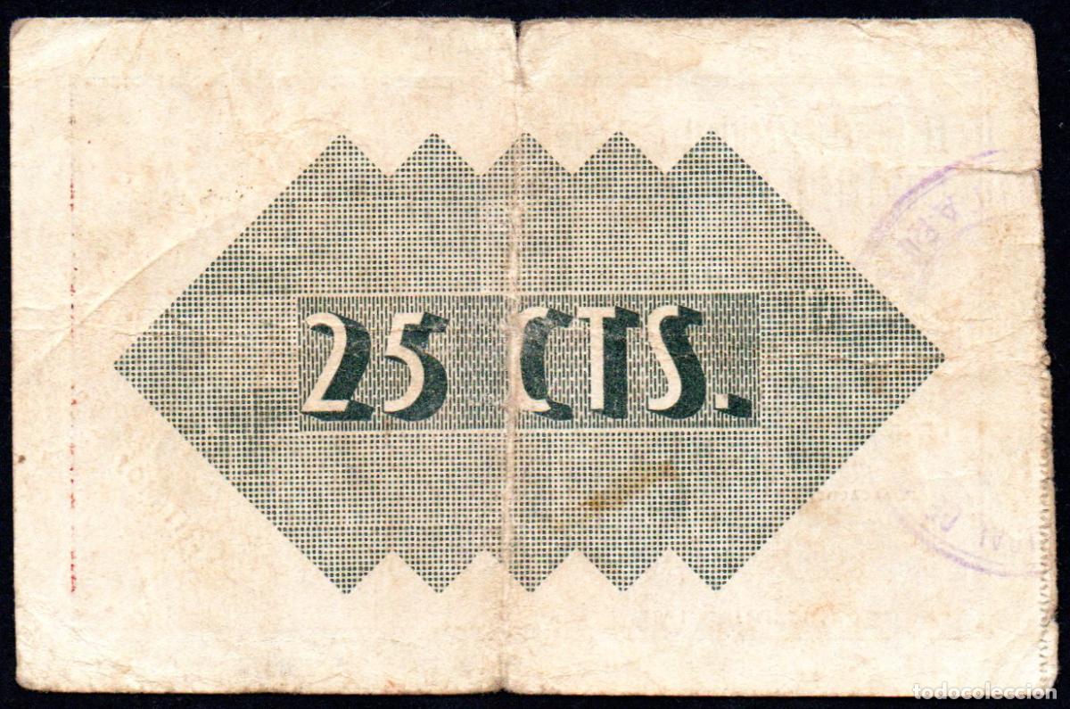 Billetes locales: ENGUERA (Valencia) - 25 Centimos 1937 - Foto 2