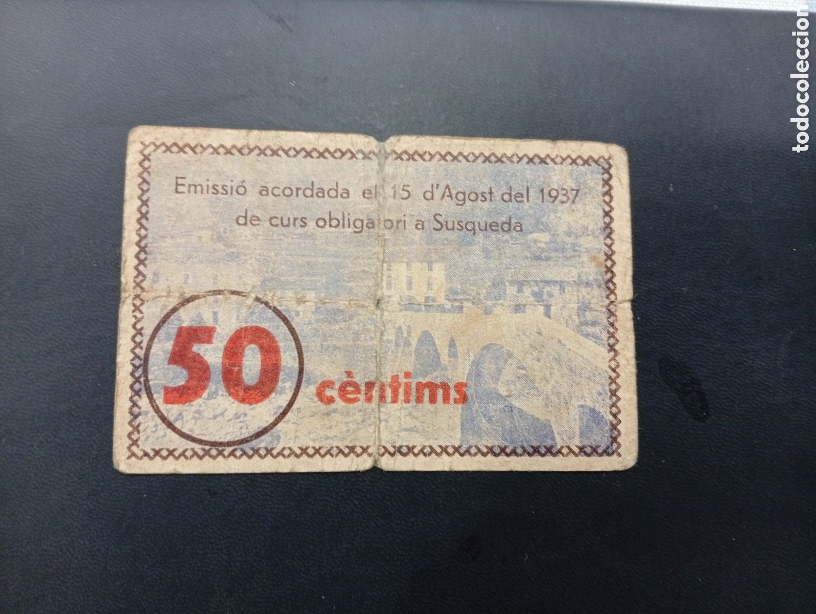 Billetes locales: Billete de 50 c&egrave;ntims Susqueda 1937 Girona - Foto 2