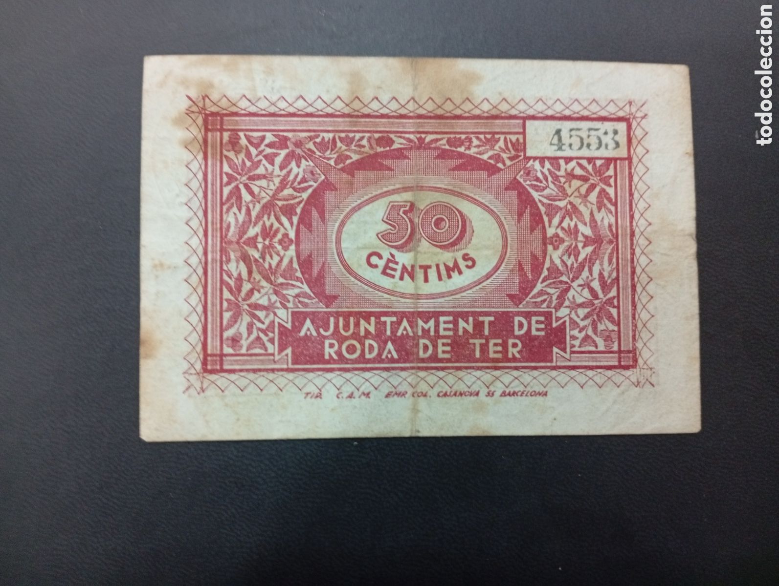 Billetes locales: Billete de 50 c&egrave;ntims Roda de Ter 1937 Barcelona - Foto 2