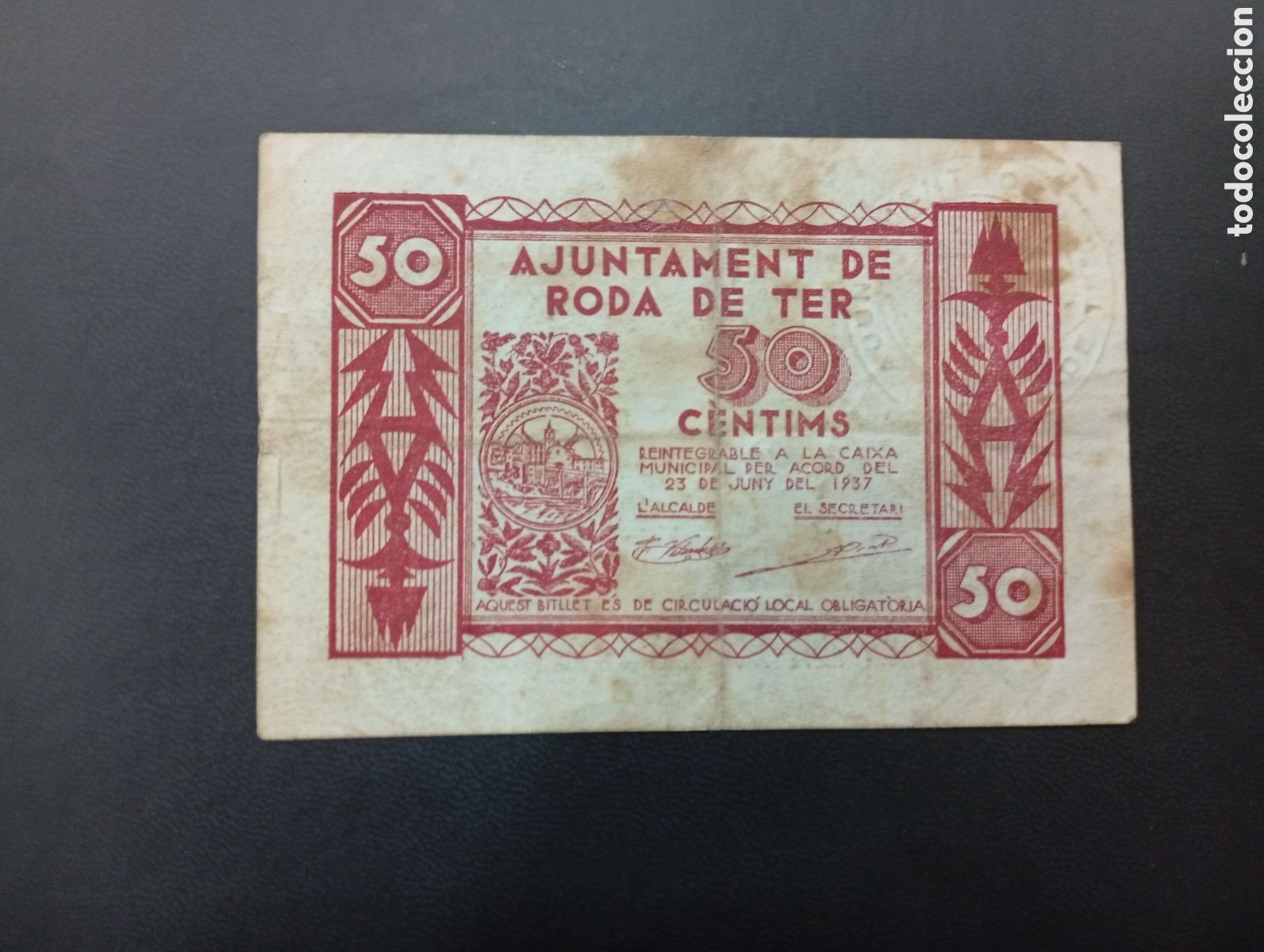 Billetes locales: Billete de 50 c&egrave;ntims Roda de Ter 1937 Barcelona - Foto 1