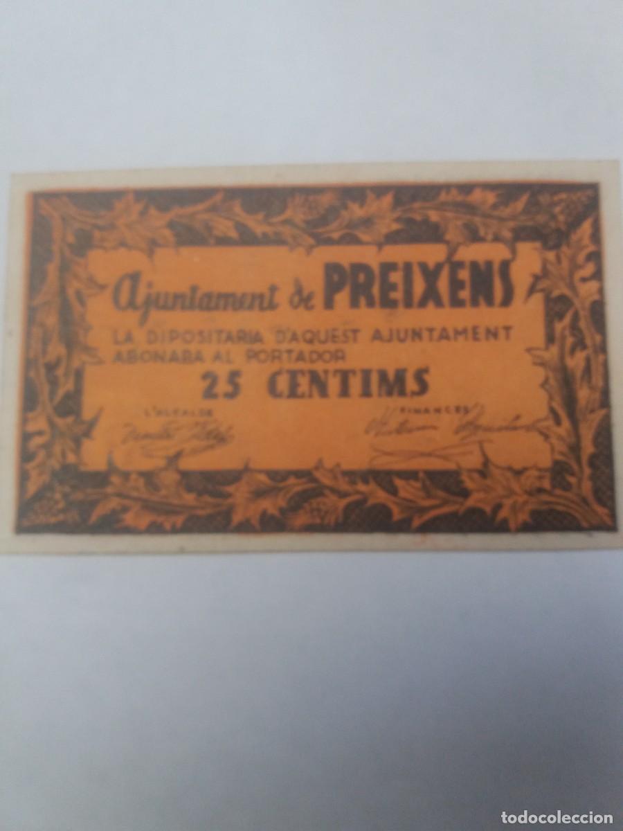 Billetes locales: Billete 25 C&egrave;ntims Ajuntament PREIXENS - Foto 1