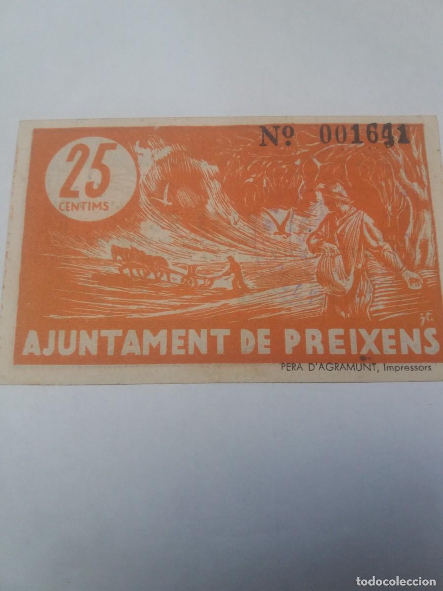 Billetes locales: Billete 25 C&egrave;ntims Ajuntament PREIXENS - Foto 2