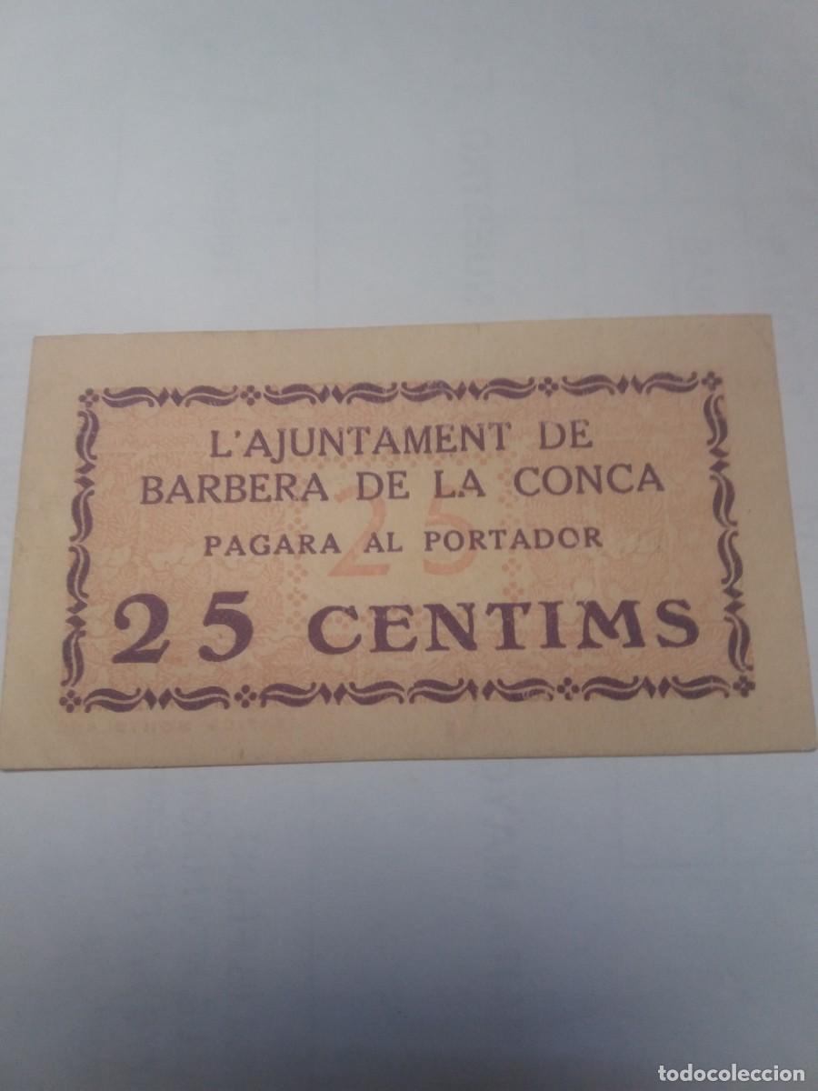 Billetes locales: Billete 25 C&egrave;ntims Ajuntament BARBERA DE LA CONCA - Foto 1