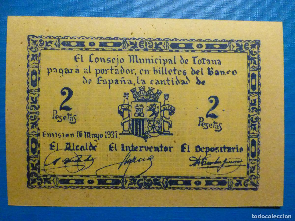 Local Banknotes: Billete Local - Consejo Municipal de Totana - A&ntilde;o 1.937 - 2 Pesetas - Plancha