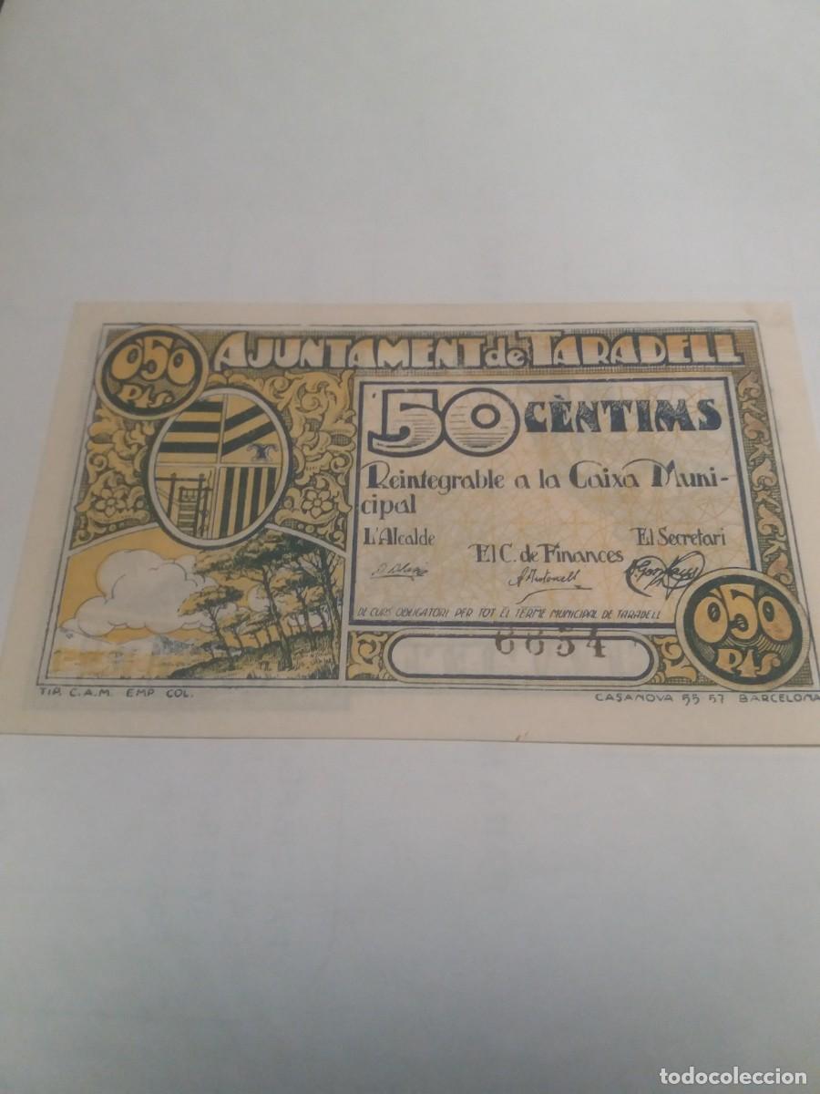 Billetes locales: Billete 50 C&egrave;ntims Ajuntament TARADELL - Foto 1